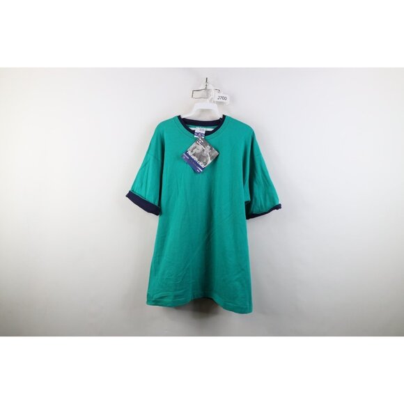 Vintage Other - Deadstock Vtg 90s Streetwear Mens Large Blank Layered T-Shirt Teal Cotton USA